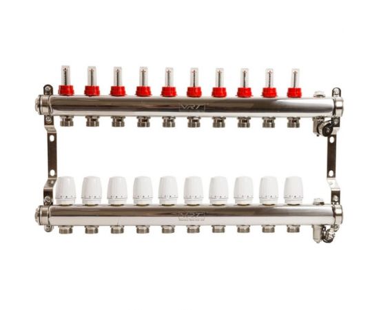 Коллекторная группа VRT 1""х3/4"", евроконус, 10 выходов, c расходомерами 530138 – изображение 2