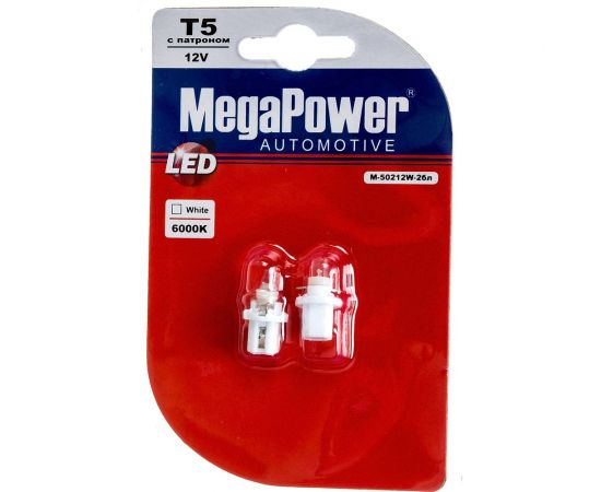 Автолампа T5 W2х4.6d с патроном B8.5d 1 LED CONE WHITE MEGAPOWER M-50212W-2бл – изображение 2