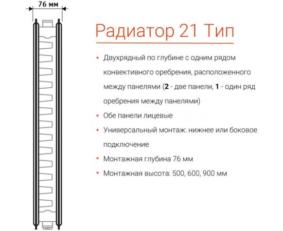 Радиатор VIESSMANN Universalheizkorper тип 21 500x1200 7572342 – изображение 3