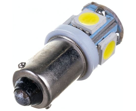 Автолампа диод SKYWAY T9, 12V, 5 SMD, блистер с цоколем, 1-контакт, белая, комплект 2 шт., габариты, номер S08201362 – изображение 4