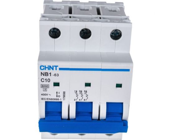 Автоматический выключатель CHINT NB1-63, 3P, 10A, 6кА, характеристика C 179698 