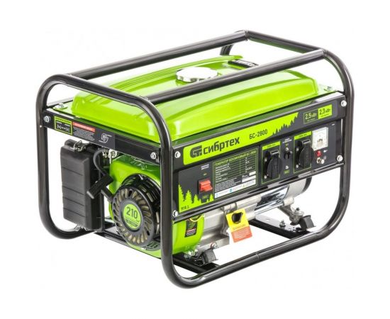 Бензиновый генератор 2,5 кВт, 230В, 4-х такт., 15 л, ручной стартер СИБРТЕХ БС-2800 94543 