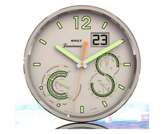 Настенные часы RST, метеостанция часы, барометр, термометр, гигрометр, дата RST77745 