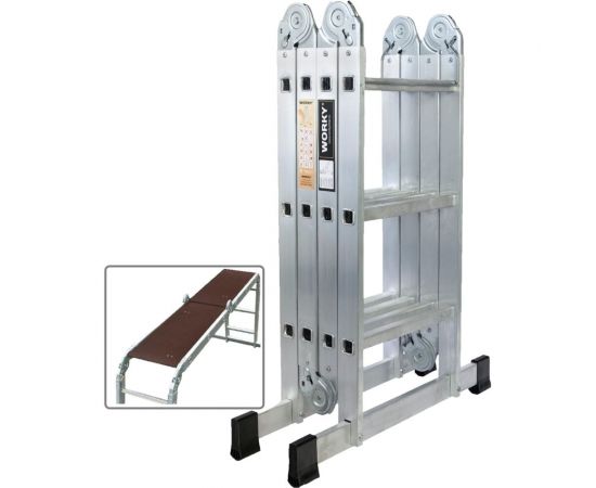 Лестница-стремянка 4x3 трансформер WORKY profi с помостом ARD257725 