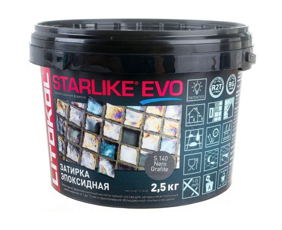 Эпоксидный состав для укладки и затирки мозаики и керамической плитки LITOKOL STARLIKE EVO S.140 NERO GRAFITE 2.5 кг 485190003 