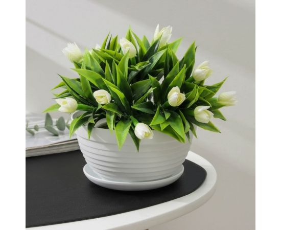 Горшок для цветов с поддоном СИМАЛЕНД Алиса 0.7 л, 15х8 см, белый 4330127 – изображение 3