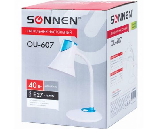 Настольный светильник SONNEN OU-607, на подставке, цоколь Е27, белый/синий, 236681 – изображение 7