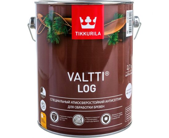 Антисептик TIKKURILA VALTTI LOG специальный для бревен, атмосферостойкий, бесцветный 2,7л 700010346 