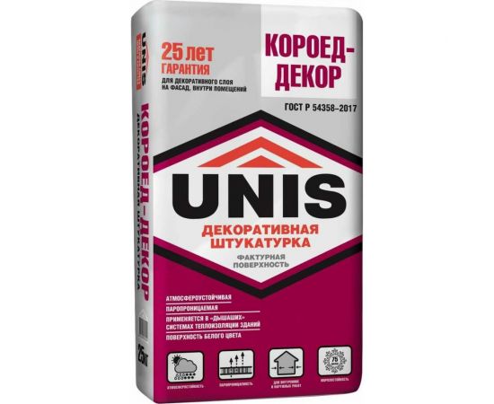 Декоративная штукатурка UNIS Короед-декор крупная фракция, 25 кг 11594693 4607005181671 
