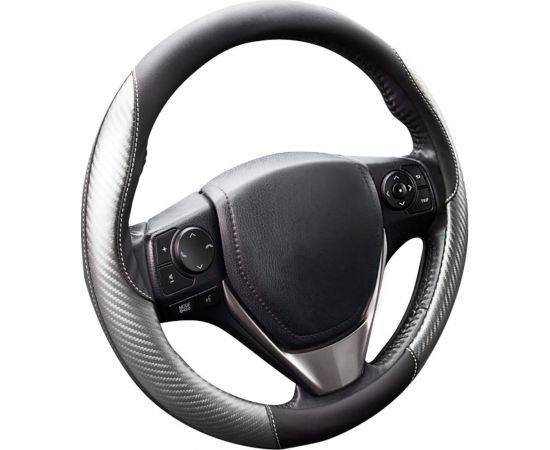 Оплетка KRAFT эко-кожа с карбоновыми вставками, размер M, 38 см, черно-серая KT 800344 – изображение 2