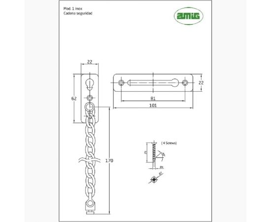 Цепь для двери Amig хромированная, матовая 1 CM – изображение 2