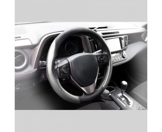 Оплетка KRAFT эко-кожа с карбоновыми вставками, размер M, 38 см, черно-серая KT 800344 – изображение 3