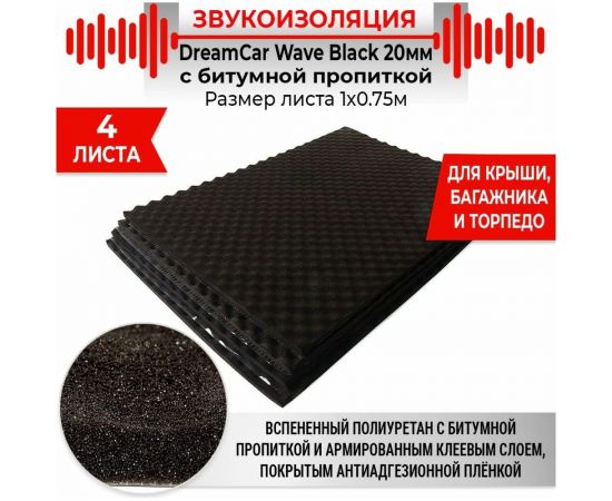 Шумопоглощающий материал Dreamcar Wave Black 20, уп. 4 листа WB-20M-S075100P1221 – изображение 5