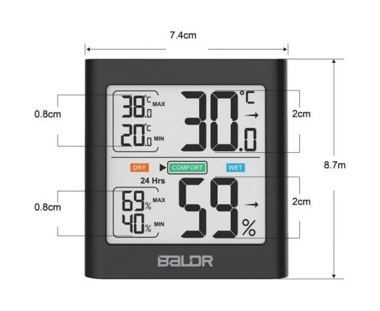 Цифровой термогигрометр с внешним датчиком BALDR B0135TH-BLACK – изображение 6