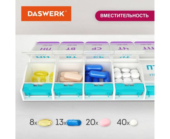 Таблетница/контейнер-органайзер для лекарств и витаминов DASWERK 7 дней/2 приема Maxi 631025 – изображение 8