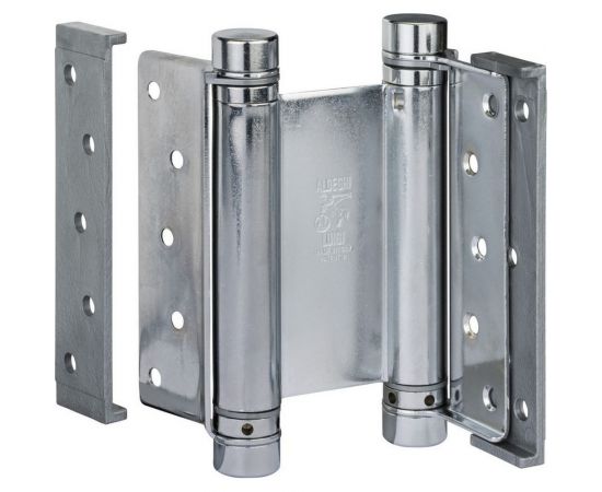 Барная пружинная петля двойного действия ALDEGHI LUIGI SPA 125х48х42 мм, цвет: хром, к-т: 2 шт + ключ с декоративными шурупами 101AC125B 