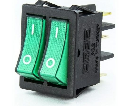 Двухклавишный выключатель Emas с подсветкой, зелёные клавиши,1НО+1НО, 250 В AC, 16 А A12B1Y11 