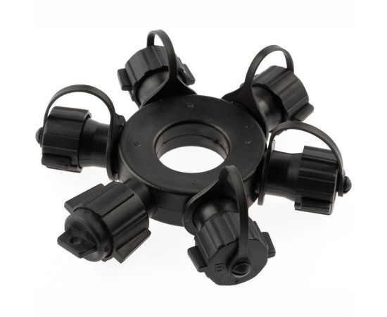 Круговой разветвитель для гирлянд ЭРА, IP65, d13 см, 6 гнезд 1 вход, 5 выходов, черный, Б0051885 