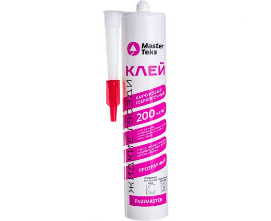 Сверхпрочный клей MASTERTEKS PROFMASTER каучук. 300 г прозрачный 200 кг/м2 12 53432 