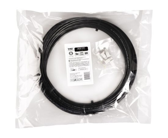 Кабель витая пара TWIST 20м, U/UTP, 4PR, cat. 5e, Cu, PE, 24 AWG, outdoor TWT-5EUTP-OUT/20 