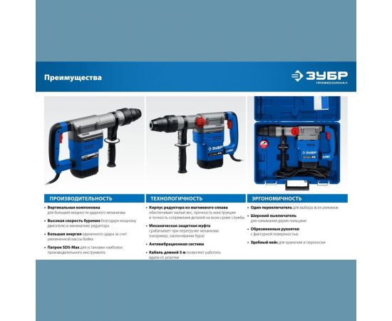 Перфоратор ЗУБР Профессионал SDS Max 1350 Вт, 45 мм ЗПМ-45-1350 ЭВ – изображение 14