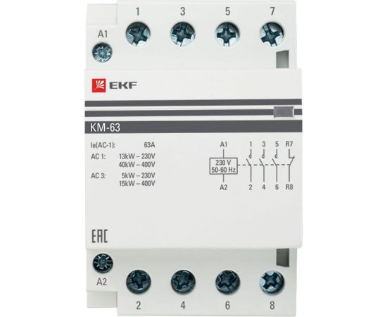 Модульный контактор EKF КМ 63А, 3NО+NC, 3 модуля km-3-63-31 – изображение 2