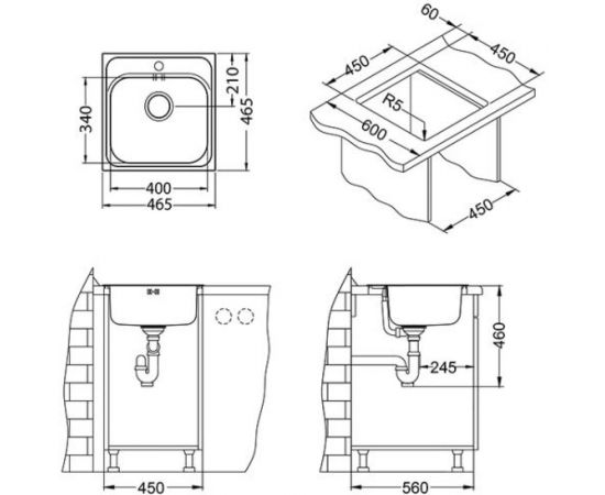Мойка ALVEUS BASIC 140 NAT-90 465х465 мм, 1X в комплекте с сифоном 1102384 1100905 – изображение 2