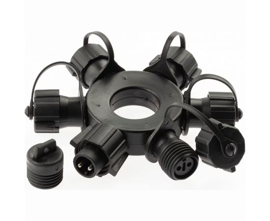 Круговой разветвитель для гирлянд ЭРА, IP65, d13 см, 6 гнезд 1 вход, 5 выходов, черный, Б0051885 – изображение 2