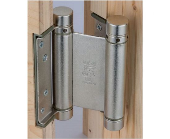 Барная пружинная петля двойного действия ALDEGHI LUIGI SPA 75х34х28 мм, цвет: полированная сталь, к-т: 2 шт + ключ с декоративными шурупами 101AL075B2 – изображение 3