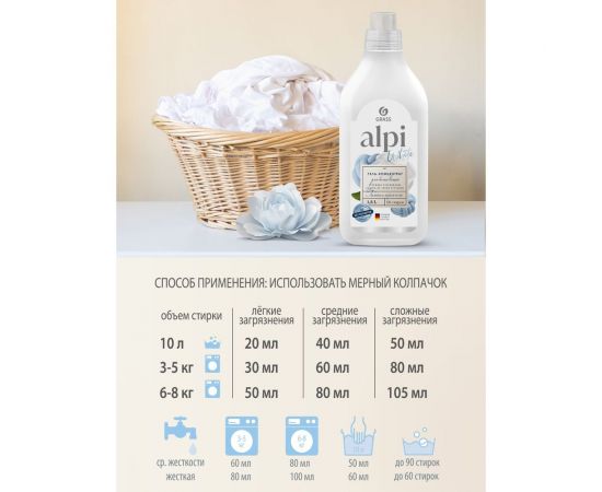 Гель для стирки Grass ALPI white gel для белых вещей, флакон 1.8 л 125733 – изображение 4