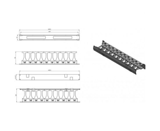 Кабельный организатор Hyperline CMF-1U-FPL106-MCOV-RAL9005 с крышкой, глубина 106 мм, 19"" 481518 – изображение 6