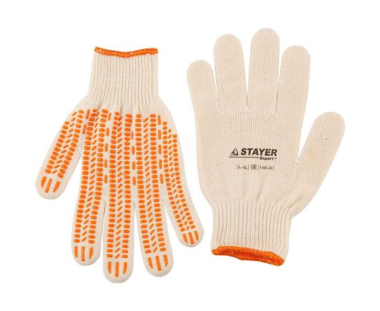 Трикотажные перчатки Stayer EXPERT с защитой от скольжения, 10 класс, х/б, р.S-M 11401-S 