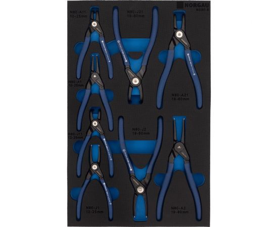 Набор съемников стопорных колец NORGAU 10-60мм,8 предметов, в ложементе 071508008 