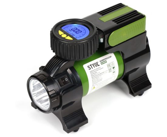 Автомобильный компрессор STVOL 45 л/мин, 14А, электронный манометр, фонарь SCR45D 