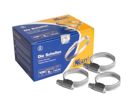 Червячный хомут KRAFT 20-32 мм, уп. 100 шт. KT 880204 – изображение 2
