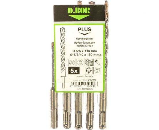 Набор буров SDS-plus V PLUS ( 5,6x110; 6,8,10x160, 5 шт.) D.BOR 240400 – изображение 2
