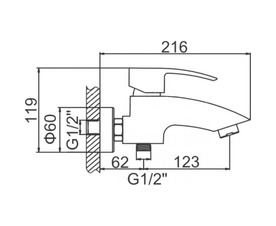 Смеситель ванна LEDEME картридж 35 мм ,короткий излив, дивертор керамика, силумин, L3243 805866 – изображение 2