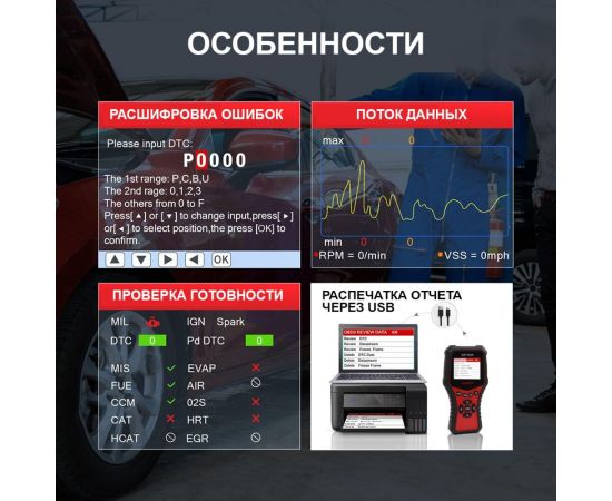 Тестер АКБ и диагностический сканер Launch BST580D, поддержка 12В и OBDII LNC-098 – изображение 6