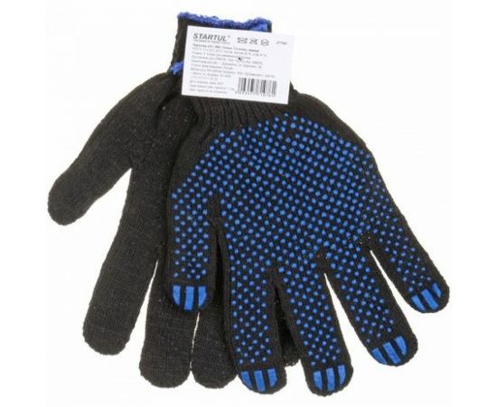 Хлопчатобумажные перчатки с ПВХ-покрытием точка STARTUL черные, р.9 ST7502 