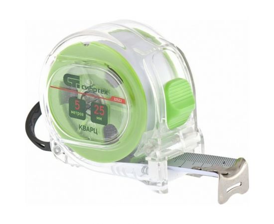 Рулетка СИБРТЕХ Кварц прозрачный корпус амортизатор 5мх25мм 32522 