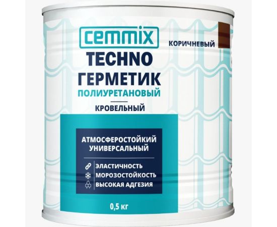 Герметик полиуретановый CEMMIX ""Кровельный"", банка 0,5 кг, цвет коричневый 85498738 
