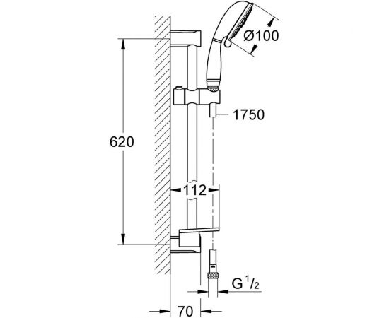 Душевой гарнитур с полочкой Grohe New Tempesta Rustic 100 IV, душевая штанга 600 мм 26086001 – изображение 2