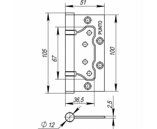 Универсальная петля без врезки PUNTO 200-2B 100x2,5 WAB мат. бронза 35497 – изображение 2