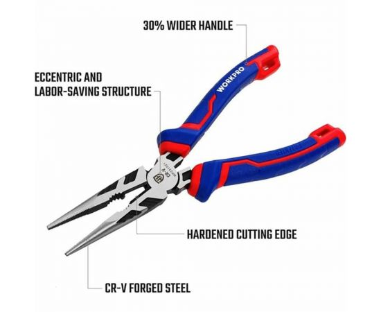 Длинногубцы WORKPRO 160 мм, 6 дюймов, CR-V WP231020 – изображение 3