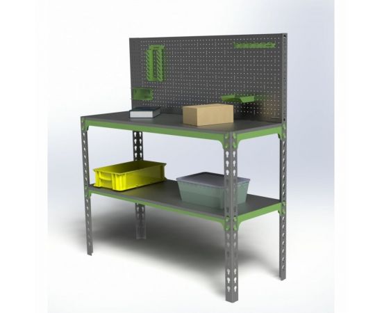 Стол-верстак 950x1200x500 (одна полка) + перфопанель с комплектом аксессуаров SVPIPRIA951250 