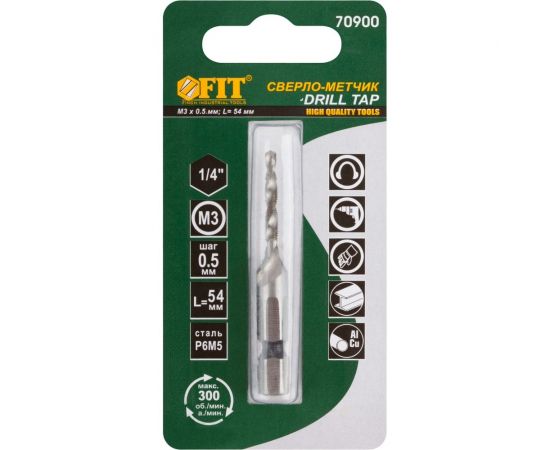 Сверло-Метчик комбинированное метрическое (16х54 мм; М3х0.5 мм) FIT 70900 
