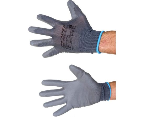 Нейлоновые перчатки с полиуретановым покрытием РУСОКО Нефрит, серые, 12 пар, размер 9/L 224140Ср-1 