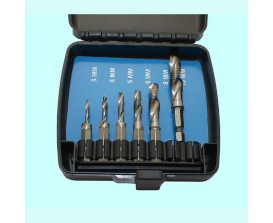 Набор метчиков-сверел CNIC из 6 штук М3-М10 Р6М5 в пласт. футл. хвостовик HEX 1/4" 07106 66908 