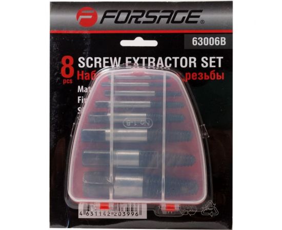 Набор экстракторов резьбы Forsage HSS 4241, 8 предметов, в пластиковом футляре 29861 F-63006B – изображение 2