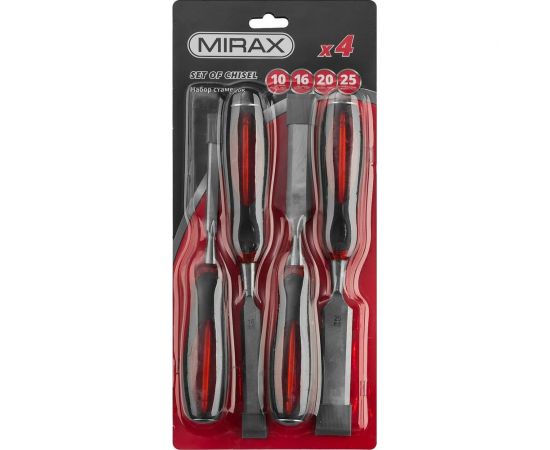 Набор стамесок с двухкомпонентной прозрачной рукояткой в блистере MIRAX 4шт 1810-H4 – изображение 2